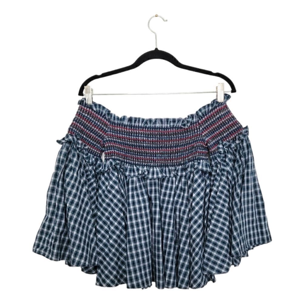 Petersyn Green Plaid Davenport Smocked Off Shoulder Blouse